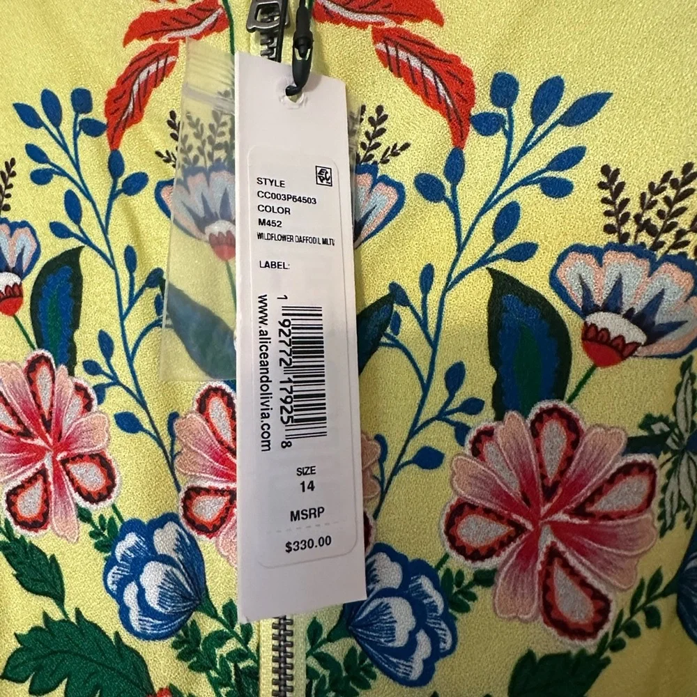 Alice + Olivia Yellow Floral V-Neck Mini Dress - Picture 9 of 10